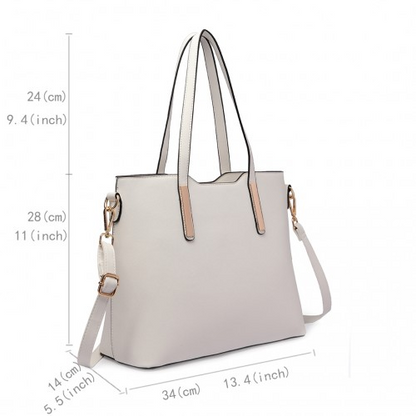 Miss Lulu Three Piece Tote Shoulder Bag and Clutch - White | Versatile & Stylish Handbag Set