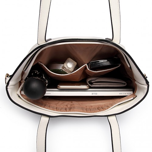 Miss Lulu Three Piece Tote Shoulder Bag and Clutch - White | Versatile & Stylish Handbag Set