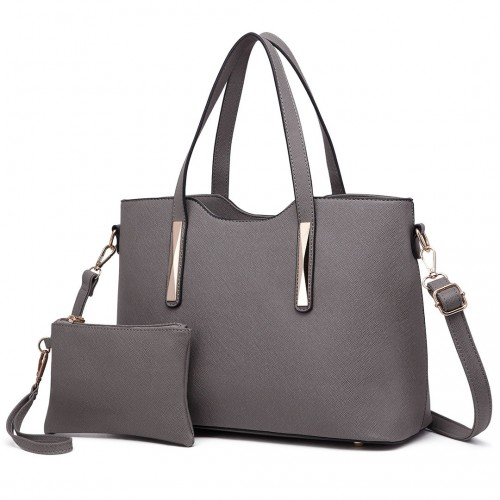 Miss Lulu Grey Pu Leather Handbag & Purse - Stylish and Spacious
