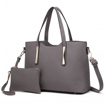 Miss Lulu Grey Pu Leather Handbag & Purse - Stylish and Spacious