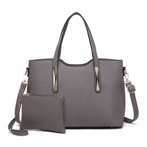 Miss Lulu Grey Pu Leather Handbag & Purse - Stylish and Spacious