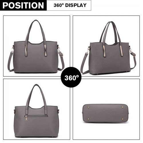 Miss Lulu Grey Pu Leather Handbag & Purse - Stylish and Spacious