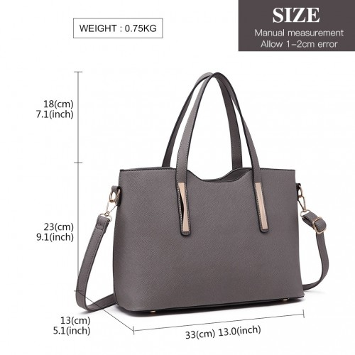 Miss Lulu Grey Pu Leather Handbag & Purse - Stylish and Spacious