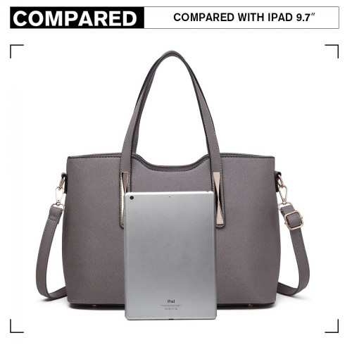 Miss Lulu Grey Pu Leather Handbag & Purse - Stylish and Spacious