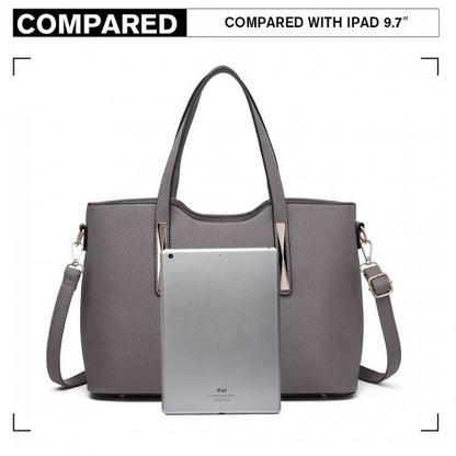 Miss Lulu Grey Pu Leather Handbag & Purse - Stylish and Spacious