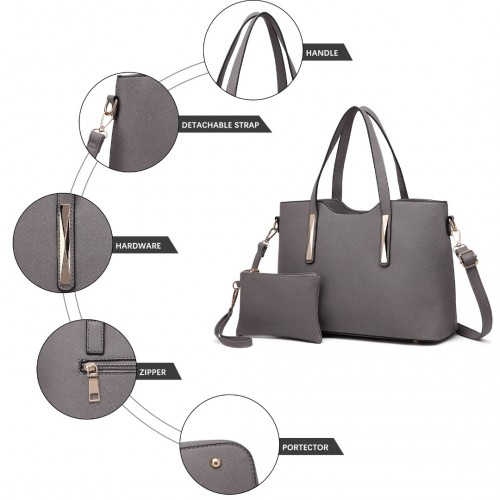 Miss Lulu Grey Pu Leather Handbag & Purse - Stylish and Spacious