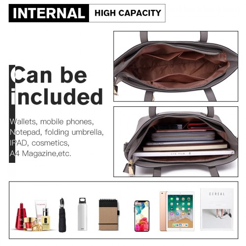 Miss Lulu Grey Pu Leather Handbag & Purse - Stylish and Spacious