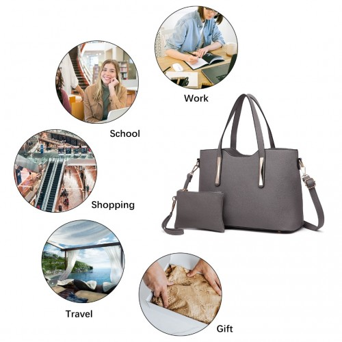 Miss Lulu Grey Pu Leather Handbag & Purse - Stylish and Spacious