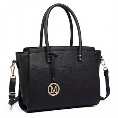 Miss Lulu Faux Leather Large Winged Tote Bag - Elegant Black Handbag with Detachable Strap