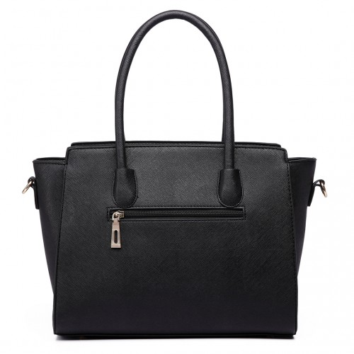 Miss Lulu Faux Leather Large Winged Tote Bag - Elegant Black Handbag with Detachable Strap