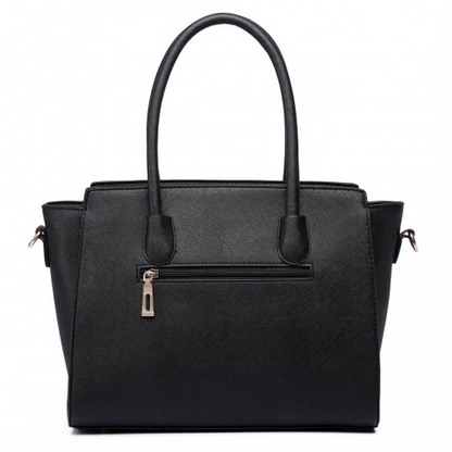 Miss Lulu Faux Leather Large Winged Tote Bag - Elegant Black Handbag with Detachable Strap
