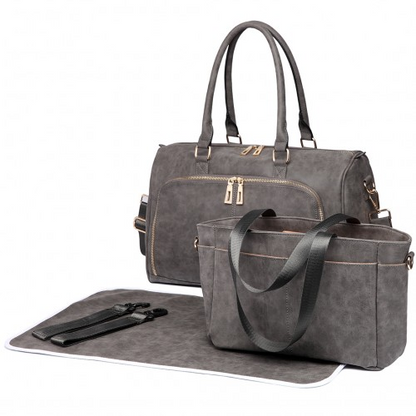 Miss Lulu Leather Look Maternity Changing Shoulder Bag – Stylish & Practical Grey Bag Set
