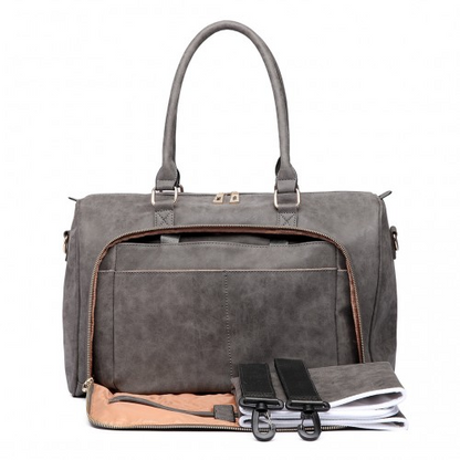 Miss Lulu Leather Look Maternity Changing Shoulder Bag – Stylish & Practical Grey Bag Set