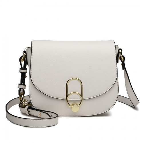 Miss Lulu Cross Body Saddle Bag - White | Stylish & Durable PU Leather Handbag