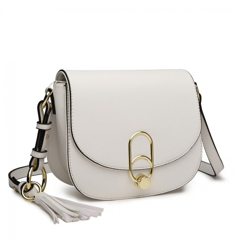 Miss Lulu Cross Body Saddle Bag - White | Stylish & Durable PU Leather Handbag