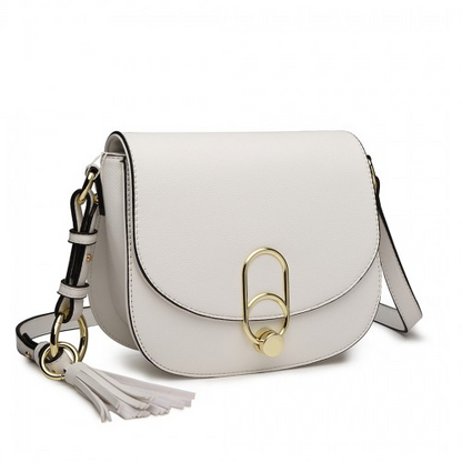 Miss Lulu Cross Body Saddle Bag - White | Stylish & Durable PU Leather Handbag