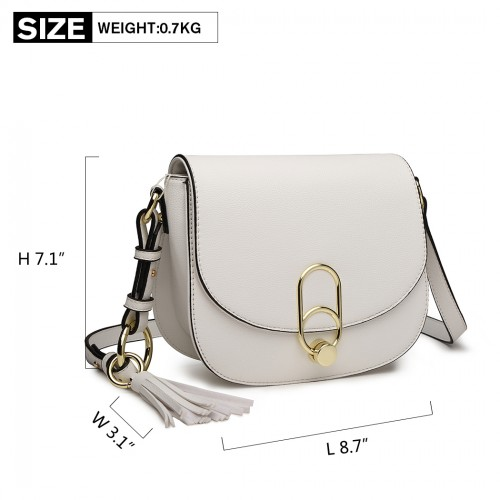 Miss Lulu Cross Body Saddle Bag - White | Stylish & Durable PU Leather Handbag