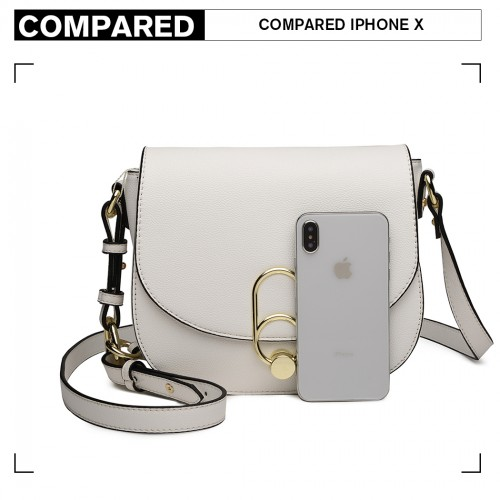 Miss Lulu Cross Body Saddle Bag - White | Stylish & Durable PU Leather Handbag