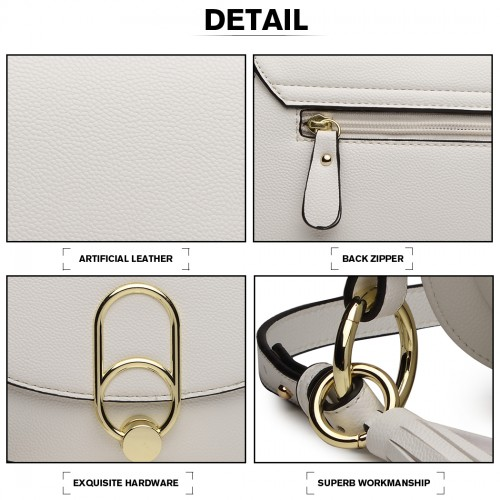 Miss Lulu Cross Body Saddle Bag - White | Stylish & Durable PU Leather Handbag