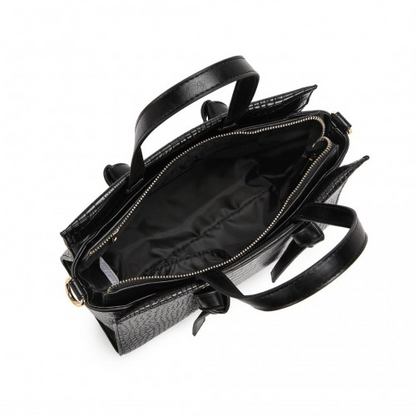 Miss Lulu Large Capacity Crocodile Pattern Leather Cross-body Handbag - Black