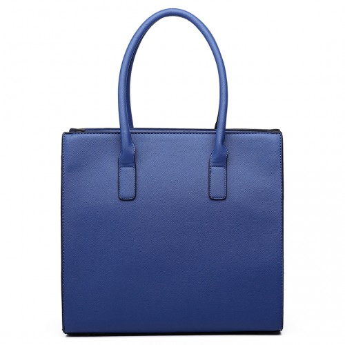 Miss Lulu Blue Multi Panel Leather Look Snake Skin Stripe Handbag - Sleek and Stylish Tote