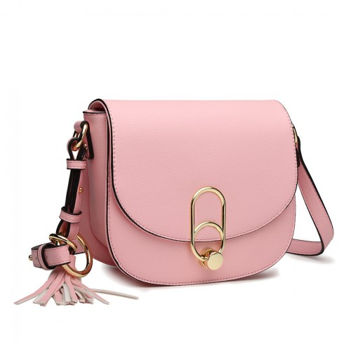 Miss Lulu Cross Body Saddle Bag - Pink | Stylish PU Leather Shoulder Bag