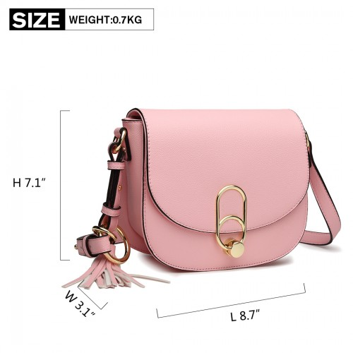 Miss Lulu Cross Body Saddle Bag - Pink | Stylish PU Leather Shoulder Bag