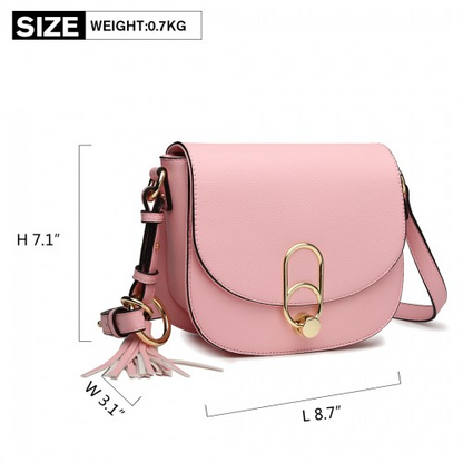 Miss Lulu Cross Body Saddle Bag - Pink | Stylish PU Leather Shoulder Bag