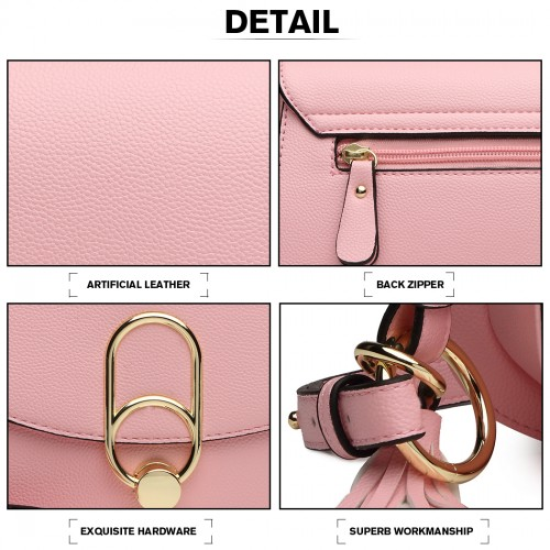 Miss Lulu Cross Body Saddle Bag - Pink | Stylish PU Leather Shoulder Bag