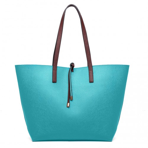 Miss Lulu Women Reversible Contrast Shopper Tote Bag - Coffee | Stylish 2-in-1 Large Tote with Removable Pouch