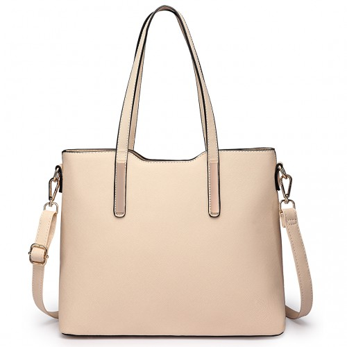 Miss Lulu Three Piece Tote Shoulder Bag And Clutch - Beige | Versatile 3-in-1 Set