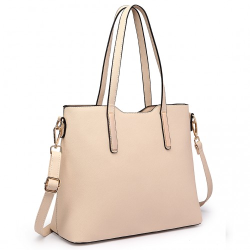 Miss Lulu Three Piece Tote Shoulder Bag And Clutch - Beige | Versatile 3-in-1 Set