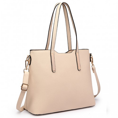 Miss Lulu Three Piece Tote Shoulder Bag And Clutch - Beige | Versatile 3-in-1 Set