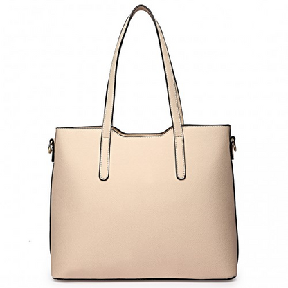 Miss Lulu Three Piece Tote Shoulder Bag And Clutch - Beige | Versatile 3-in-1 Set