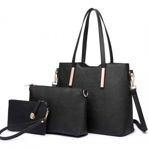 Miss Lulu Three Piece Tote Shoulder Bag And Clutch - Black | Stylish & Versatile Handbag Set