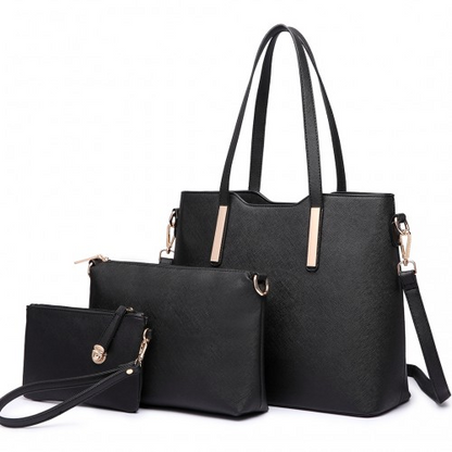 Miss Lulu Three Piece Tote Shoulder Bag And Clutch - Black | Stylish & Versatile Handbag Set