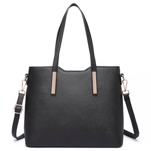 Miss Lulu Three Piece Tote Shoulder Bag And Clutch - Black | Stylish & Versatile Handbag Set