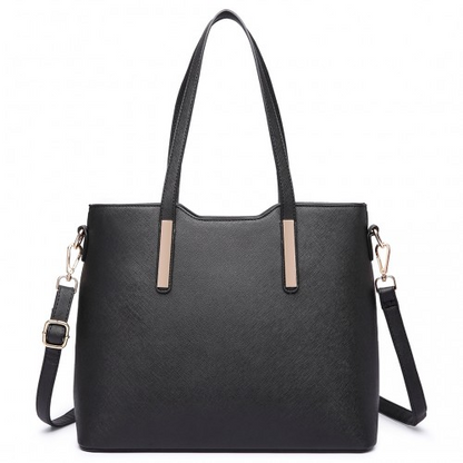 Miss Lulu Three Piece Tote Shoulder Bag And Clutch - Black | Stylish & Versatile Handbag Set