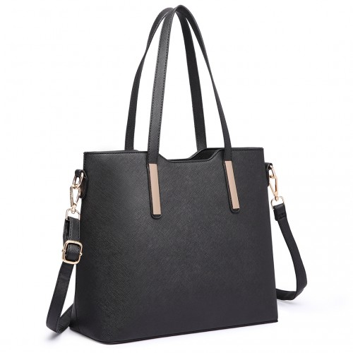 Miss Lulu Three Piece Tote Shoulder Bag And Clutch - Black | Stylish & Versatile Handbag Set