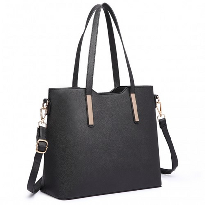 Miss Lulu Three Piece Tote Shoulder Bag And Clutch - Black | Stylish & Versatile Handbag Set