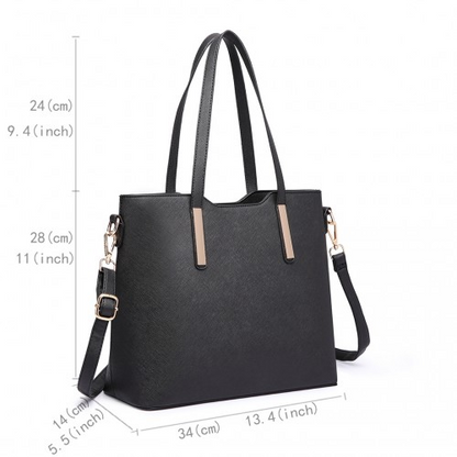 Miss Lulu Three Piece Tote Shoulder Bag And Clutch - Black | Stylish & Versatile Handbag Set