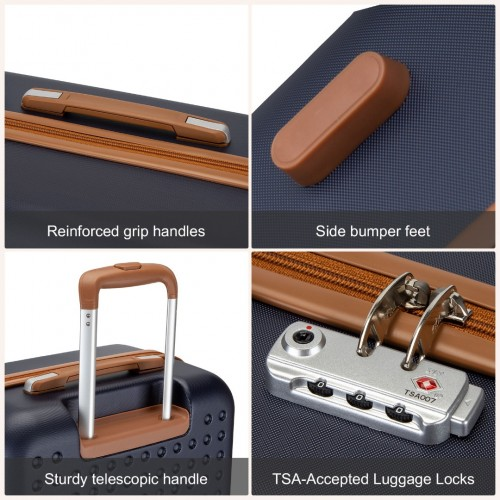 KSK2486 - Kono Stylish ABS+PC 24 Inch Polka Dot Hard Shell Suitcase With TSA Lock - Navy And Brown