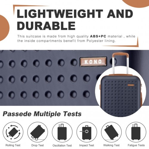 KSK2486 - Kono Stylish ABS+PC 24 Inch Polka Dot Hard Shell Suitcase With TSA Lock - Navy And Brown