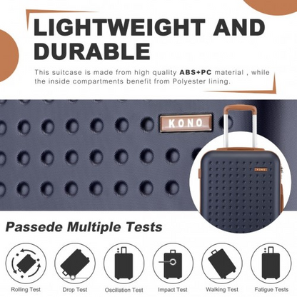 KSK2486 - Kono Stylish ABS+PC 24 Inch Polka Dot Hard Shell Suitcase With TSA Lock - Navy And Brown