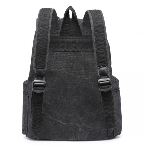 Kono Large Multi Function Leather Details Canvas Backpack - Black | Stylish & Durable Backpack for Daily Use