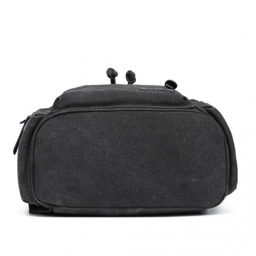 Kono Large Multi Function Leather Details Canvas Backpack - Black | Stylish & Durable Backpack for Daily Use