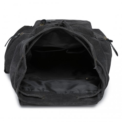 Kono Large Multi Function Leather Details Canvas Backpack - Black | Stylish & Durable Backpack for Daily Use