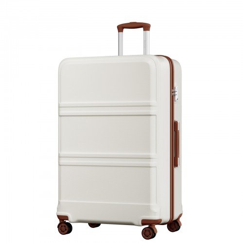 K1871-1L - Kono ABS+PC 32 Inch Extra-Large Suitcase, Sculpted Horizontal Design, Hard-Shell Wheeled Luggage with Telescopic Handle - Cream