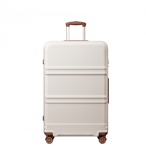 K1871-1L - Kono ABS+PC 32 Inch Extra-Large Suitcase, Sculpted Horizontal Design, Hard-Shell Wheeled Luggage with Telescopic Handle - Cream