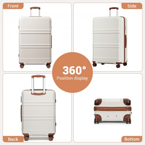 K1871-1L - Kono ABS+PC 32 Inch Extra-Large Suitcase, Sculpted Horizontal Design, Hard-Shell Wheeled Luggage with Telescopic Handle - Cream